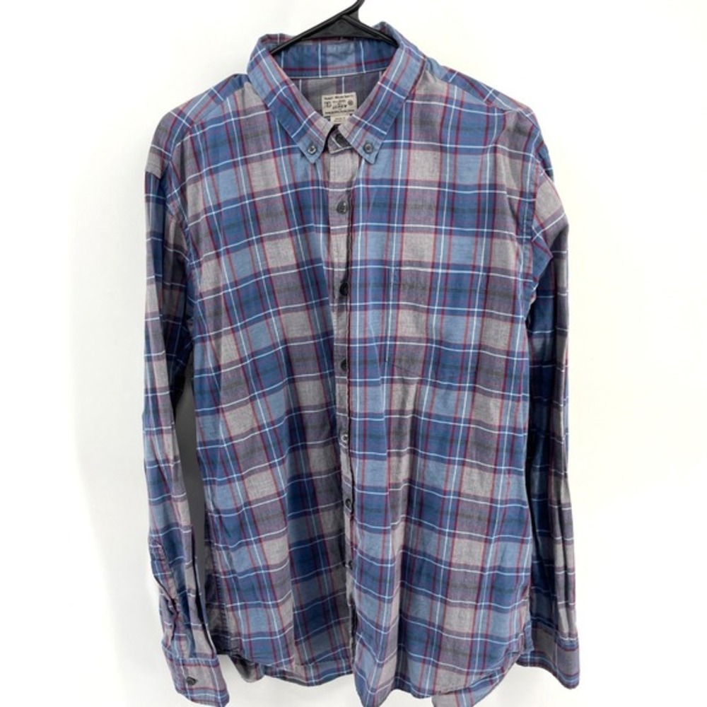 J Crew Plaid Button Down Shirt Mens XL Blue Gray Red Long Sleeve Cotton Casual‎